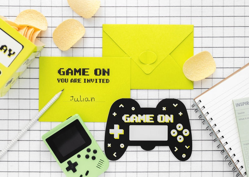 Gaming Party Invitations - Video Game Party Invites - Kids Game On Party Supplies - Level Up - Gamepad Theme Party - Pack Of 6 - Jolie Fete UK