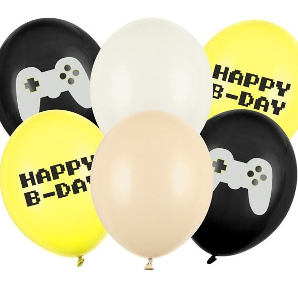 Gaming Party Balloons - Happy B Day - Video Game Party Balloon - Kids Game On Party Supplies -Gamers Party Decor-Level Up Birthday-Pack Of 6 - Jolie Fete UK