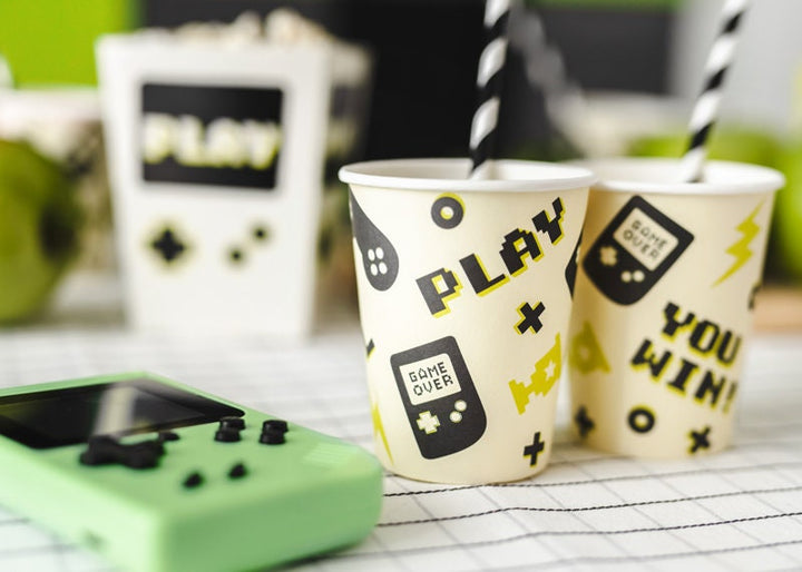 Gaming Party Paper Cups - Birthday Party Cups - Video Game Party -Kids Game On Party Supplies-Gamers Party Decor-Level Up Birthday-Pack Of 6 - Jolie Fete UK