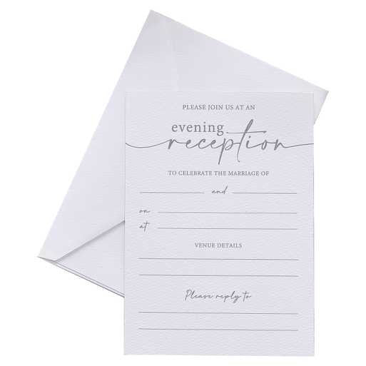 Evening Wedding Reception Invitations - White & Grey Wedding Party Invites And Envelopes - Modern Luxe Textured Wedding Supplies -Pack Of 10 - Jolie Fete UK