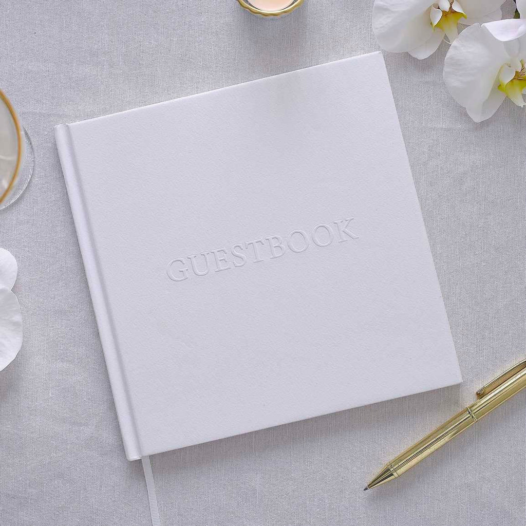 White Embossed Wedding Guest Book - White Wedding - Modern Luxe Wedding Supplies - Party Guest Book - Wedding Keepsake -Reception Guest Book - Jolie Fete UK
