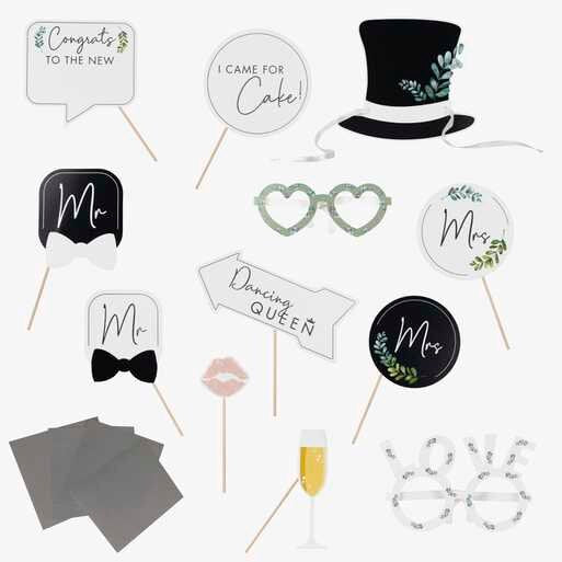 Customisable Wedding Photo Booth Props - Sage Green Wedding Decor - DIY Wedding Photo Props -Boho Wedding-Wedding Reception Party-Pack Of 13 - Jolie Fete UK