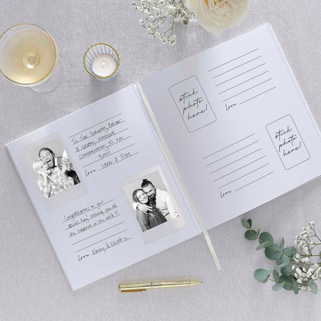 White Embossed Best Day Ever Wedding Photo Album - White Wedding - Modern Luxe Wedding Supplies - Party Guest Book - Wedding Keepsake - Jolie Fete UK