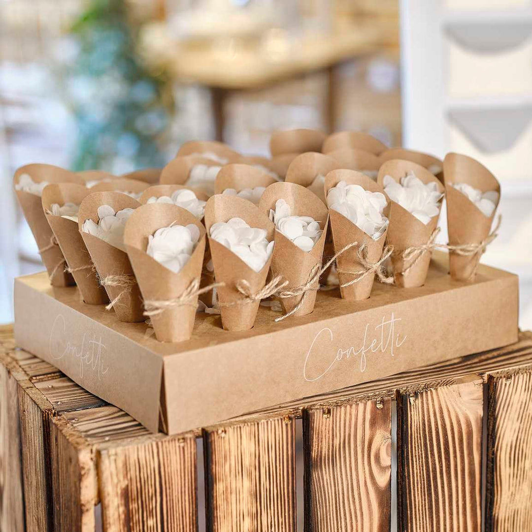 Wedding Confetti Cones with Tray - Rustic Wedding Confetti Cone Holder - Rustic Wedding Decor - Confetti Cone Stand - Pack of 24 - Jolie Fete UK