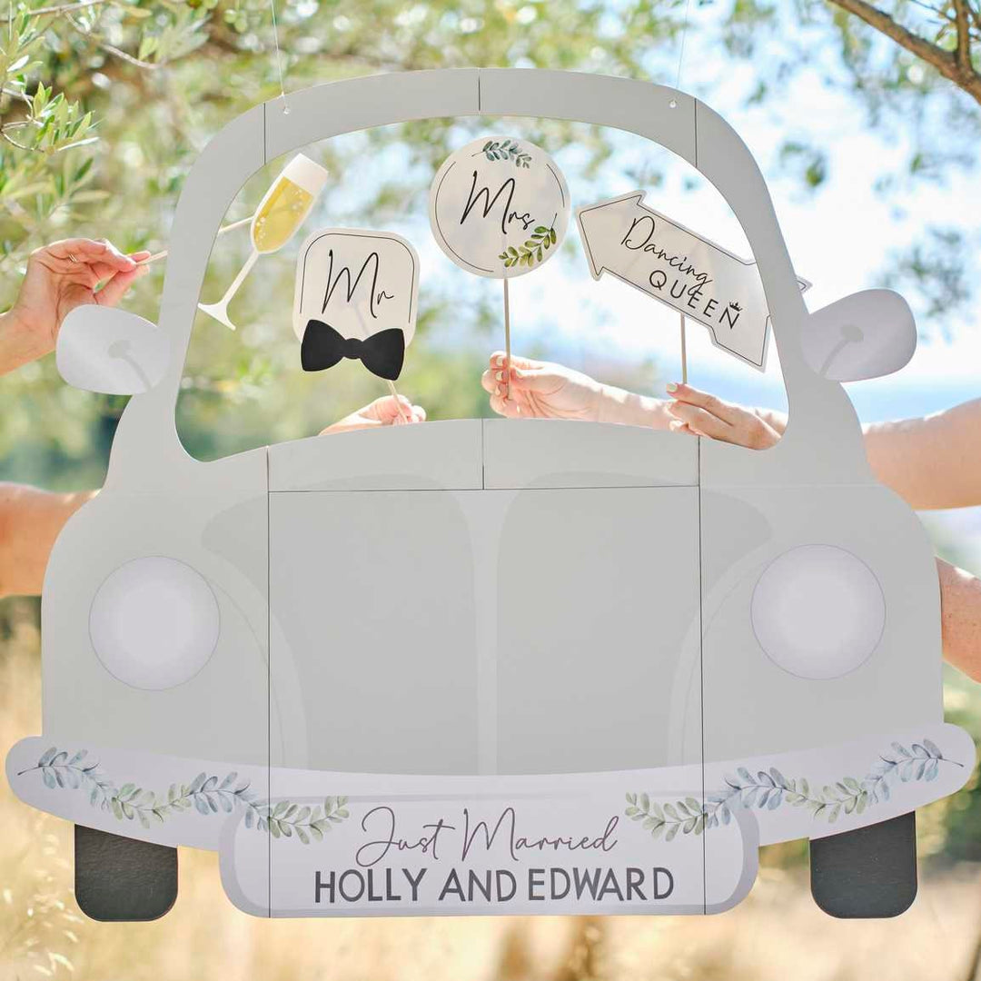 Customisable Wedding Car Photo Booth Frame - Wedding Photo Booth Props - DIY Wedding Photo Props - Boho Wedding - Sage Green Wedding Decor - Jolie Fete UK