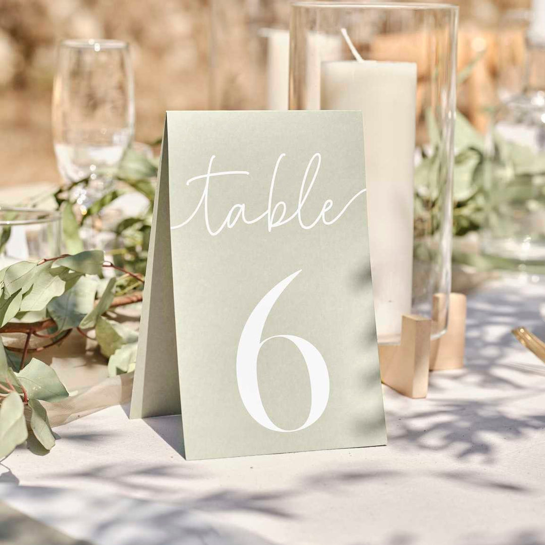 Sage Card Table Numbers - Green Wedding Tables Numbers 1-12 - Sage Wedding Table Decor - Table Number Tent Cards - Wedding Supplies - Jolie Fete UK