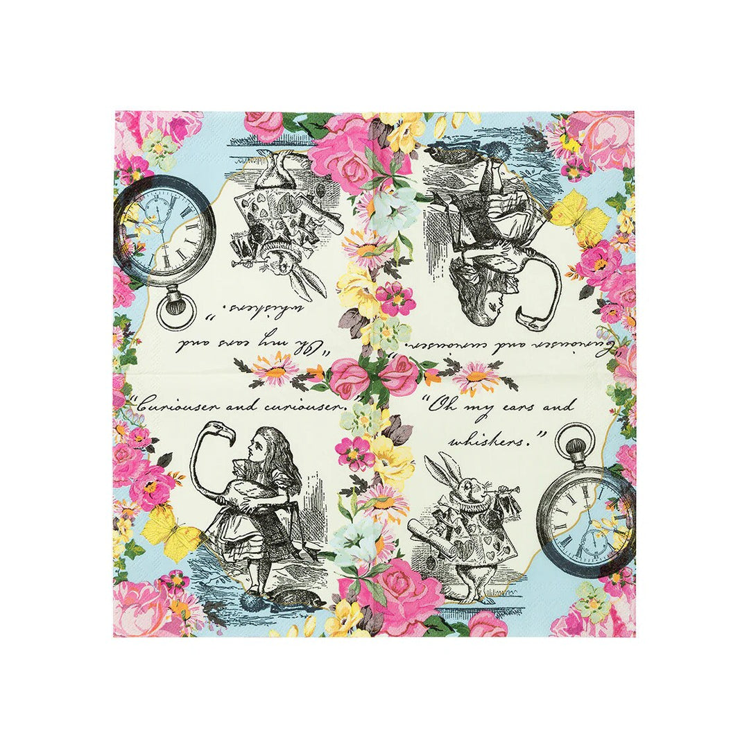 Alice in Wonderland Cocktail Paper Napkins - Mad Hatter Party Paper Napkins - Wonderland Wedding Decorations - White Rabbit - Pack of 20 - Jolie Fete UK