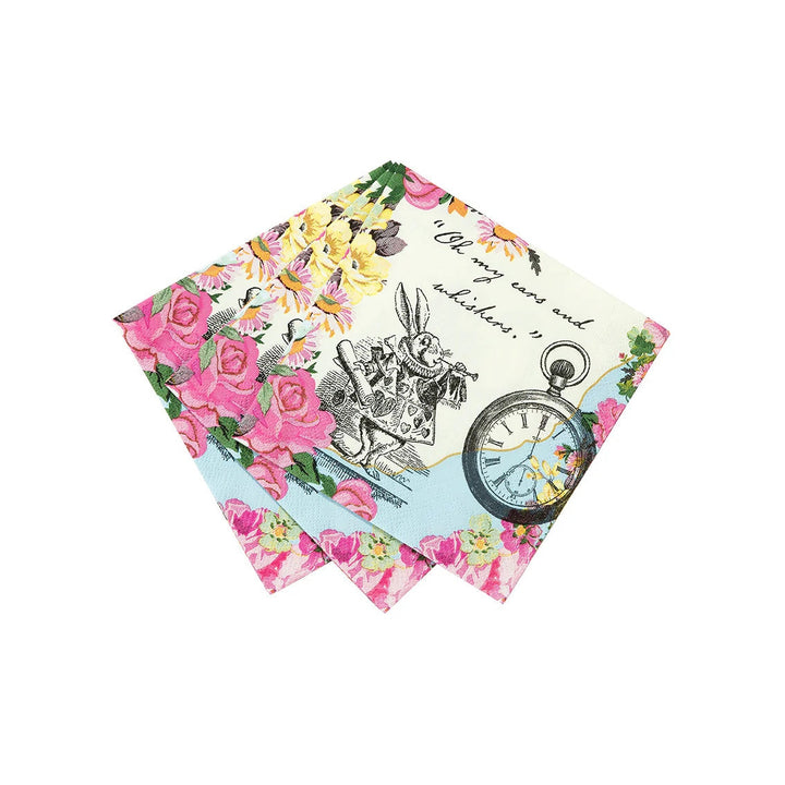 Alice in Wonderland Cocktail Paper Napkins - Mad Hatter Party Paper Napkins - Wonderland Wedding Decorations - White Rabbit - Pack of 20 - Jolie Fete UK