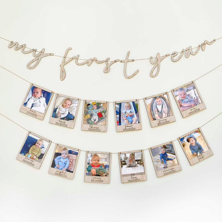 My First Year Wooden Baby Photo Party Bunting - First Birthday Monthly Photo Bunting - 1st Birthday - First 1st Birthday Decor-Photo Garland - Jolie Fete UK