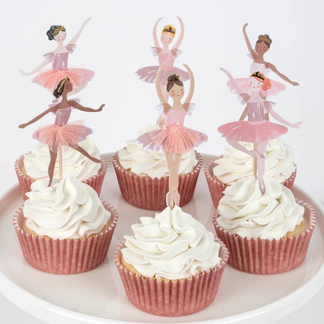 Ballerina Party Cupcake Toppers - Kids Ballet Dancer Cake Decorations & Cases - Children's Birthday - Ballerina Party Supplies - Pack Of 24 - Jolie Fete UK