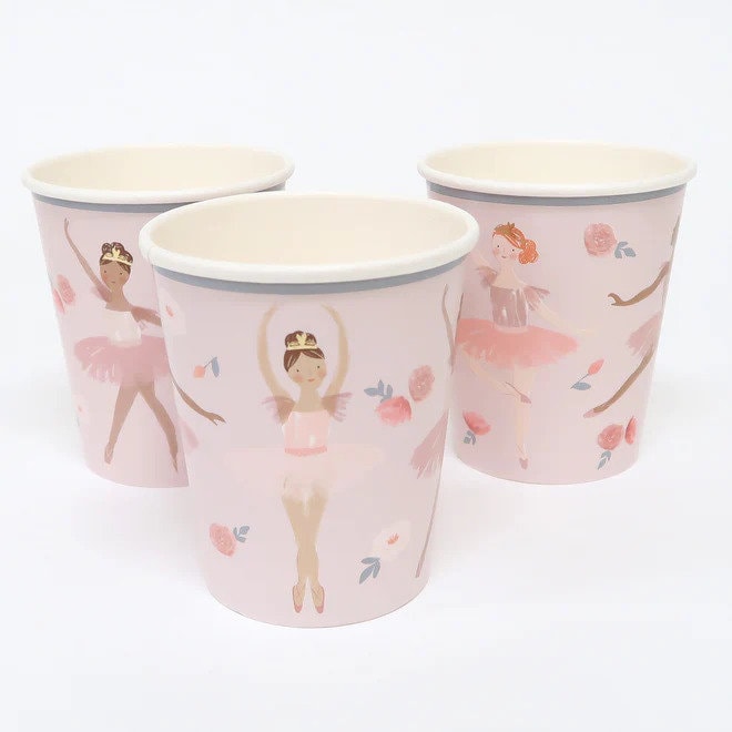 Ballerina Party Cups - Kids Ballet Paper Party Cups - Children's Birthday - Ballerina Party Tableware Supplies - Pack Of 8 - Jolie Fete UK