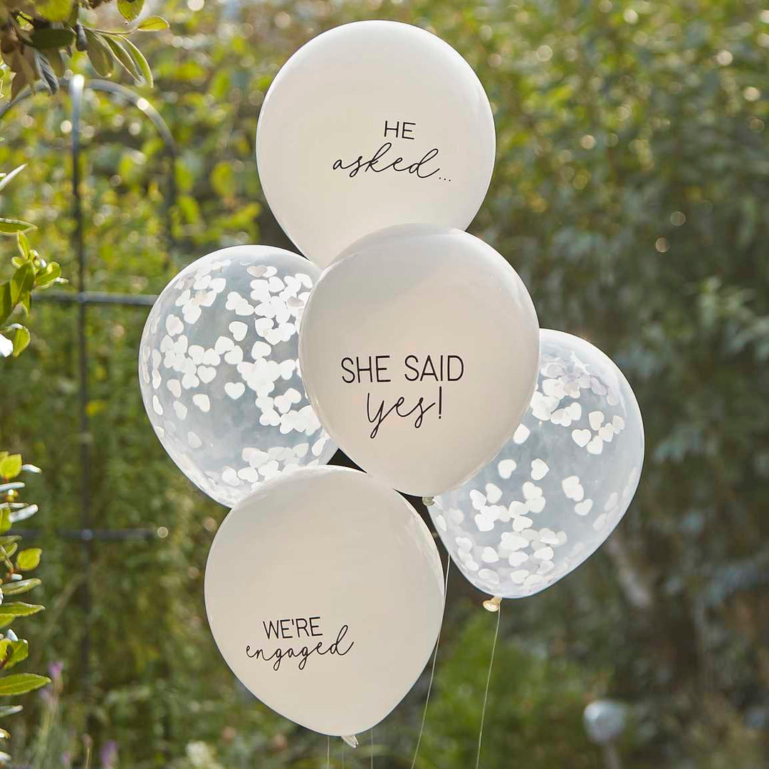 Engagement Balloons - Engagement Party Decorations - Engagement Party Balloons - She Said Yes Balloons - Confetti Balloons - Pack Of 5 - Jolie Fete UK
