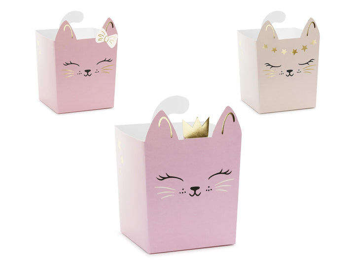 Cat Popcorn Boxes - Pink Snack Boxes - Cat Birthday Decorations - Birthday Party Tableware - Pastel Candy Box - Treat Boxes - Pack of 3 - Jolie Fete UK