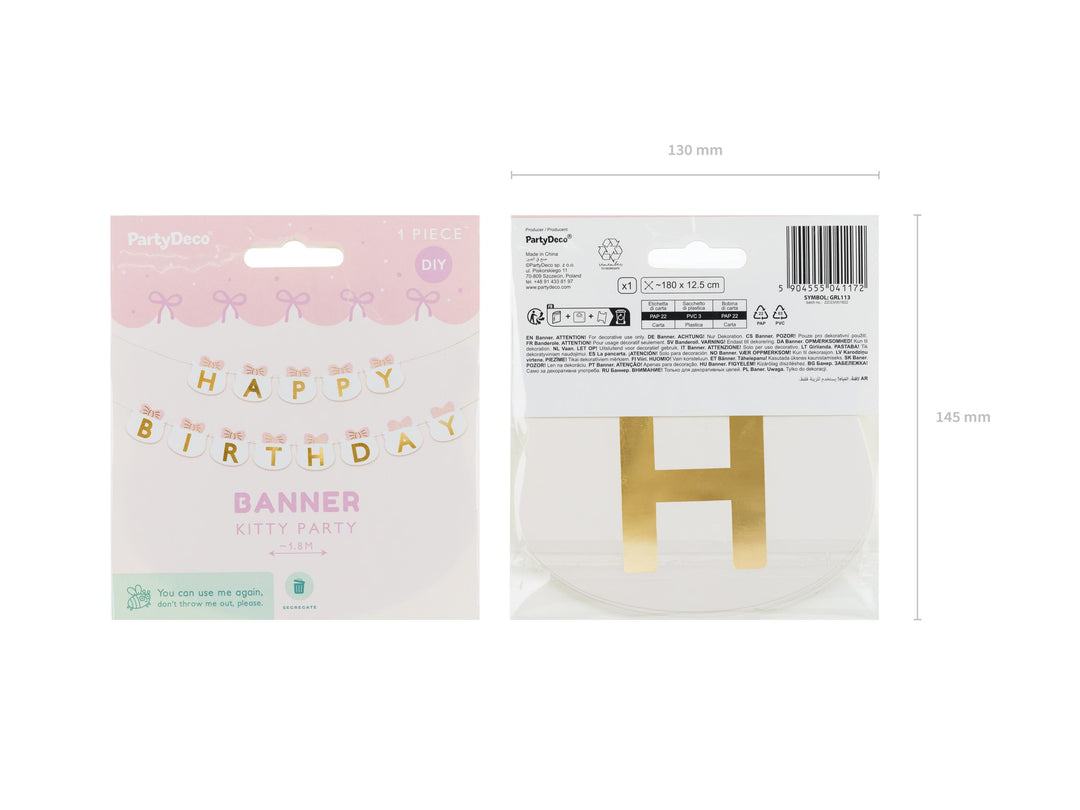 Happy Birthday Banner - Pink and White Cat Party Garland - Cat Theme - Meow Party - Kids Birthday Party Decorations - Jolie Fete UK