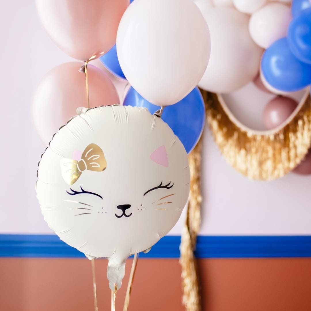 Cat Balloon - Cat Face Foil Balloon - Kitten Party Balloons - Meow Party - Cute Kitty Cat Helium Balloon - Pink & Gold Balloon - Jolie Fete UK