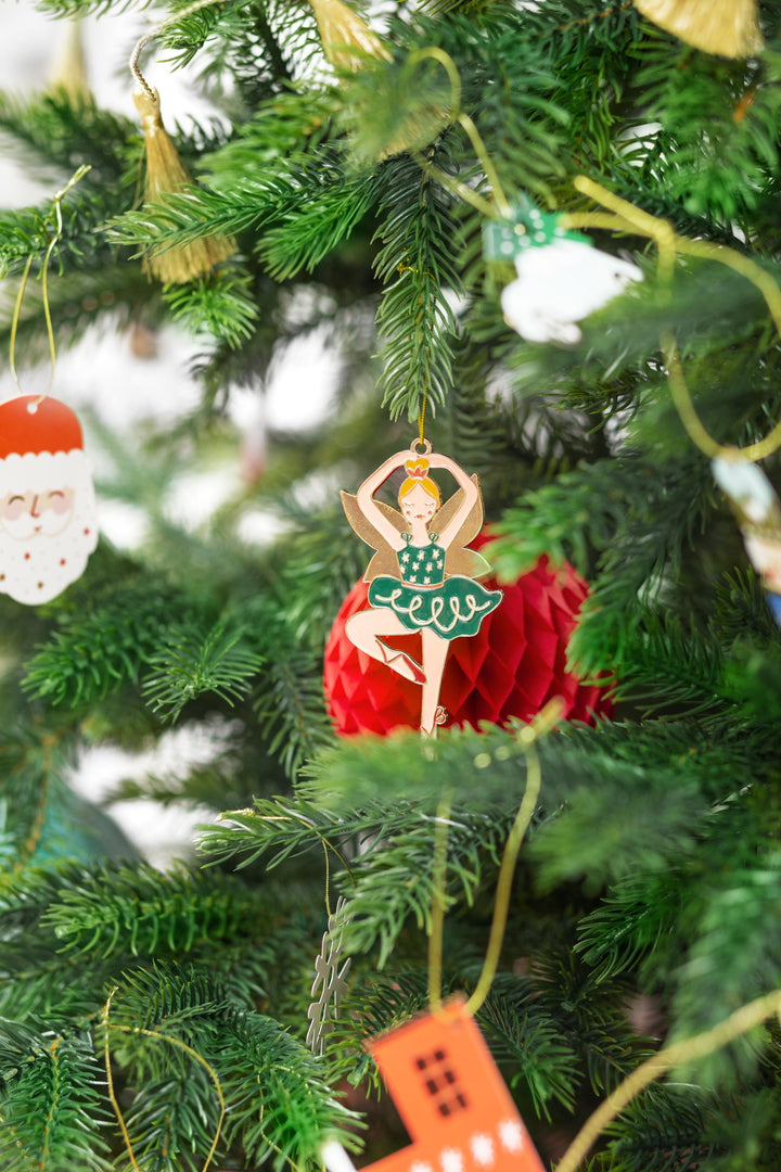 Metal Christmas Ballerina Decoration - Metal Hanging Ballerina Ornament - Green Ballerina Decoration - Xmas Tree -Individual Tree Decoration - Jolie Fete UK