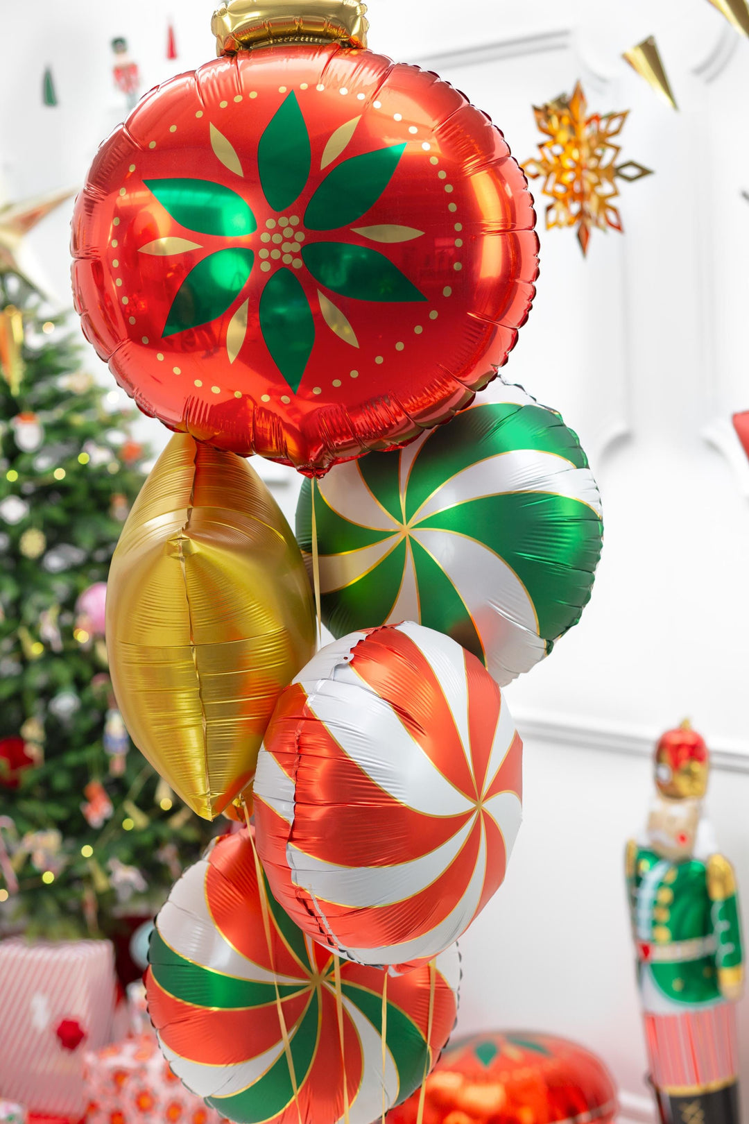 Christmas Bauble Balloon - Red Festive Foil Balloon - Red & Green Christmas Balloon - Christmas Flower Balloon - Jolie Fete UK