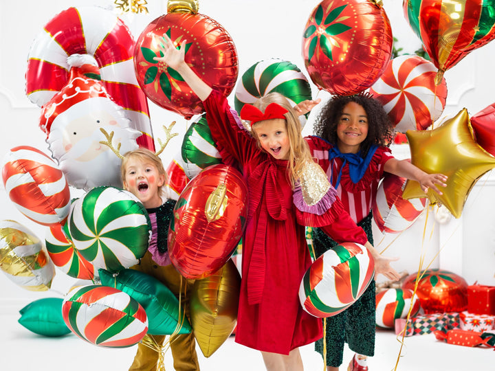 Christmas Bauble Balloon - Red Festive Foil Balloon - Red & Green Christmas Balloon - Christmas Flower Balloon - Jolie Fete UK