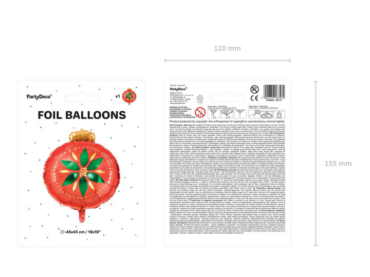 Christmas Bauble Balloon - Red Festive Foil Balloon - Red & Green Christmas Balloon - Christmas Flower Balloon - Jolie Fete UK