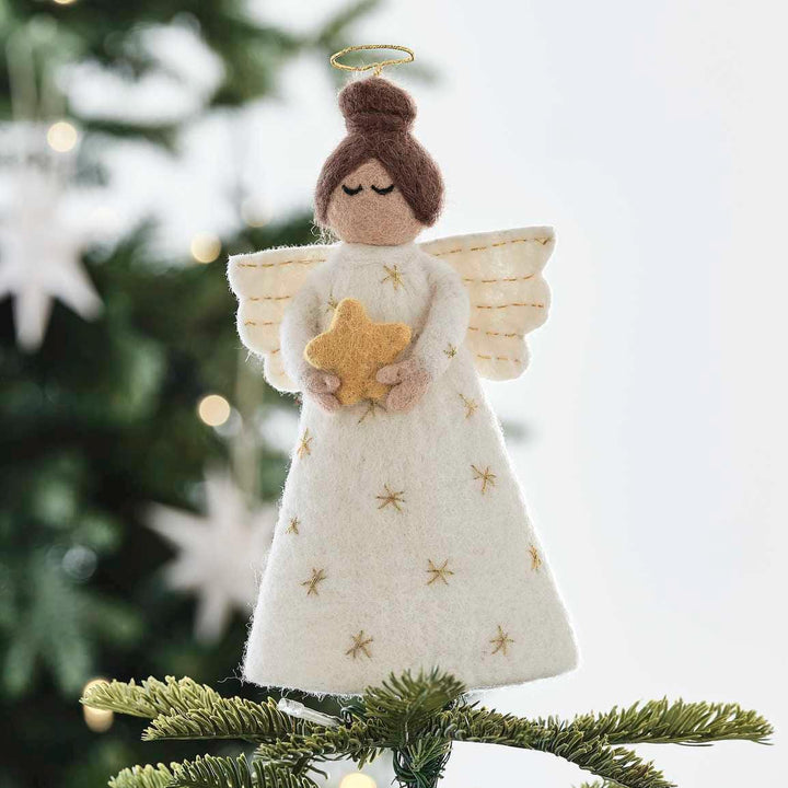 White Felt Angel Christmas Tree Topper - White Christmas Angel - White Christmas - Nordic Decor - Christmas Decorations - Holiday Decor - Jolie Fete UK