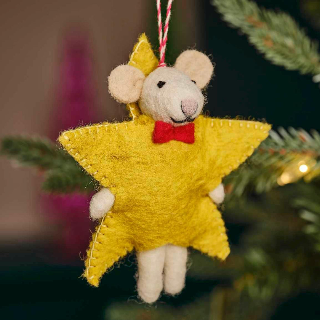 Felt Star Mouse Christmas Tree Decoration - Merry Christmas Decor - Christmas Decorations - Holiday Decor - Jolie Fete UK