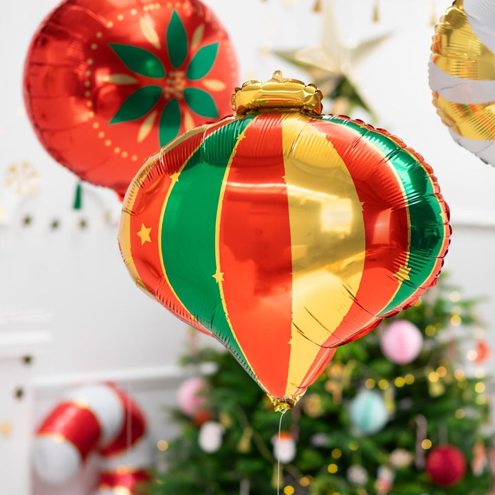 Christmas Bauble Balloon - Red Festive Foil Balloon - Red & Green Christmas Balloon - Christmas Bauble Shaped Balloon - Jolie Fete UK