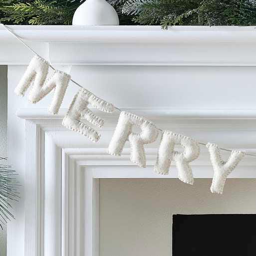 White Felt Merry Christmas Bunting - White Christmas Garland - Merry Christmas Banner - Nordic Decor - Christmas Decorations - Holiday Decor - Jolie Fete UK