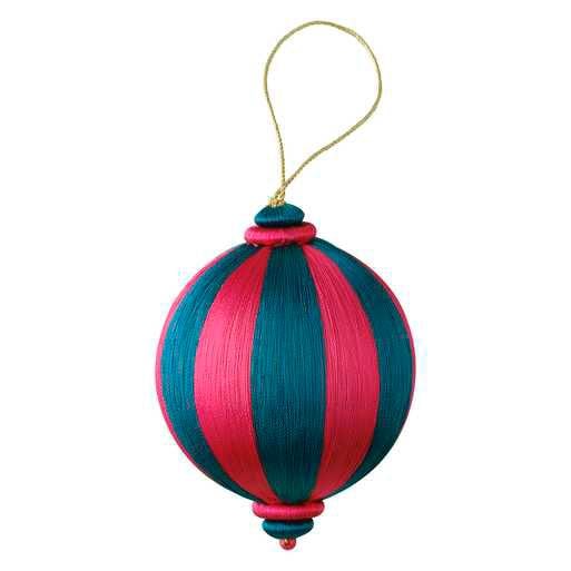 Satin Christmas Tree Hanging Decoration - Pink and Turquoise Striped Satin Christmas Bauble - Individual Tree Decorations -Holiday Decor - Jolie Fete UK