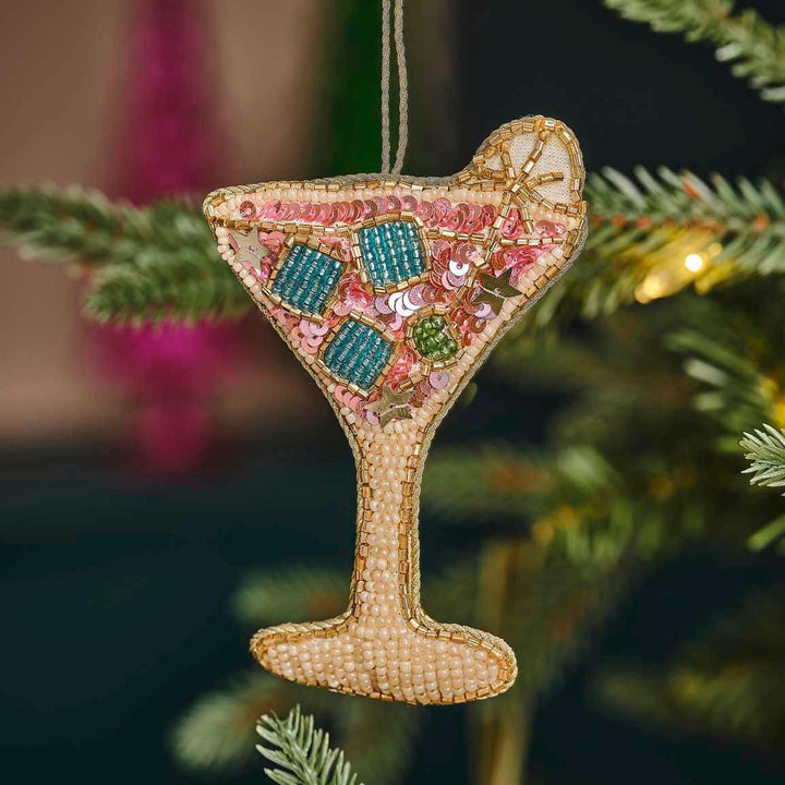 Cocktail Christmas Tree Hanging Decoration - Pink Cocktail Christmas Tree Decoration With Sequins - Individual Tree Decoration-Holiday Decor - Jolie Fete UK