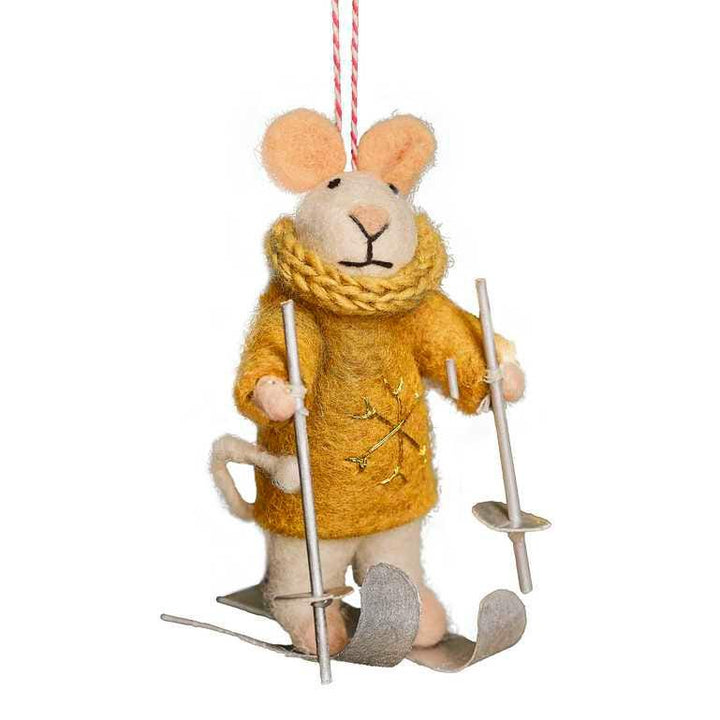 Felt Skiing Mouse Christmas Tree Decoration - Merry Christmas Decor - Christmas Decorations - Holiday Decor - Jolie Fete UK