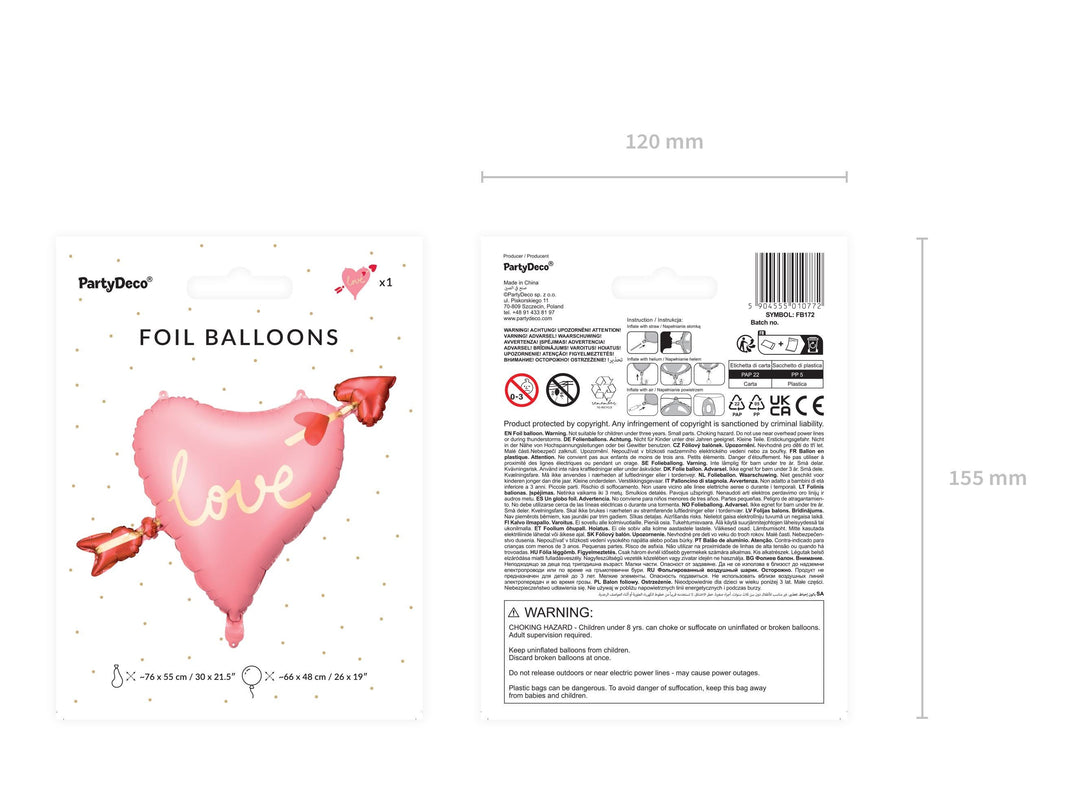 Valentine's Love Balloon With Arrow - Large Pink & Red Heart Valentines Day Balloon - Valentines Day Decorations -Valentine's Party Balloons - Jolie Fete UK