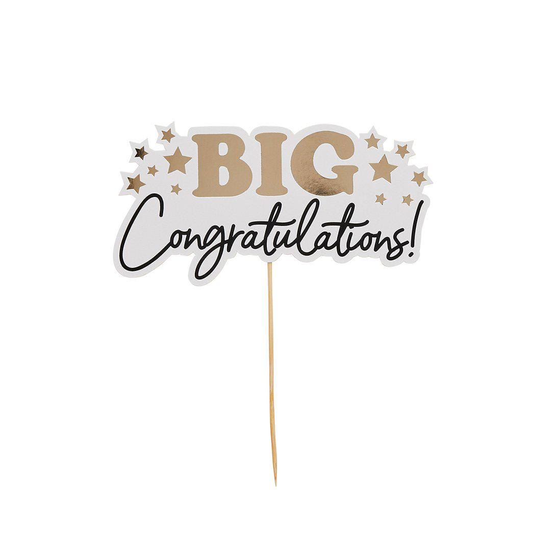 Big Congratulations Cake Topper - White & Gold Congratulations Cake Decoration - Card Congratulations Topper - Jolie Fete UK