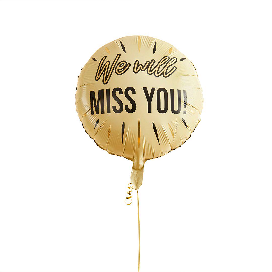 We Will Miss You Balloon - Cream & Black Round Retirement Balloon - Farewell Helium Balloon - Leaving Job Balloon - 22" - Jolie Fete UK