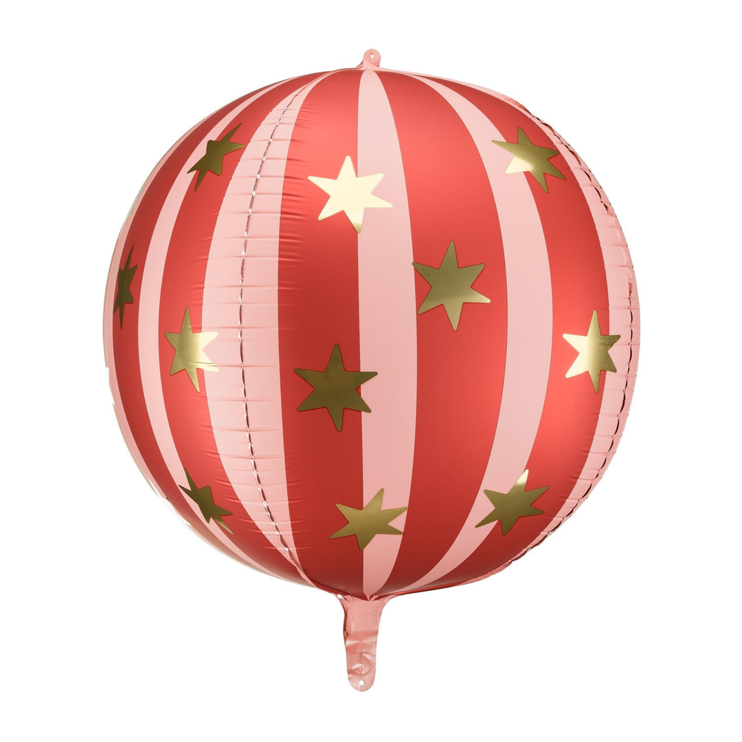 Circus Red Starry Ball Foil balloon - Gold Star Balloon With Pink & Red Stripes - Circus Party Balloon - Helium Or Air Inflation - 50cm - Jolie Fete UK