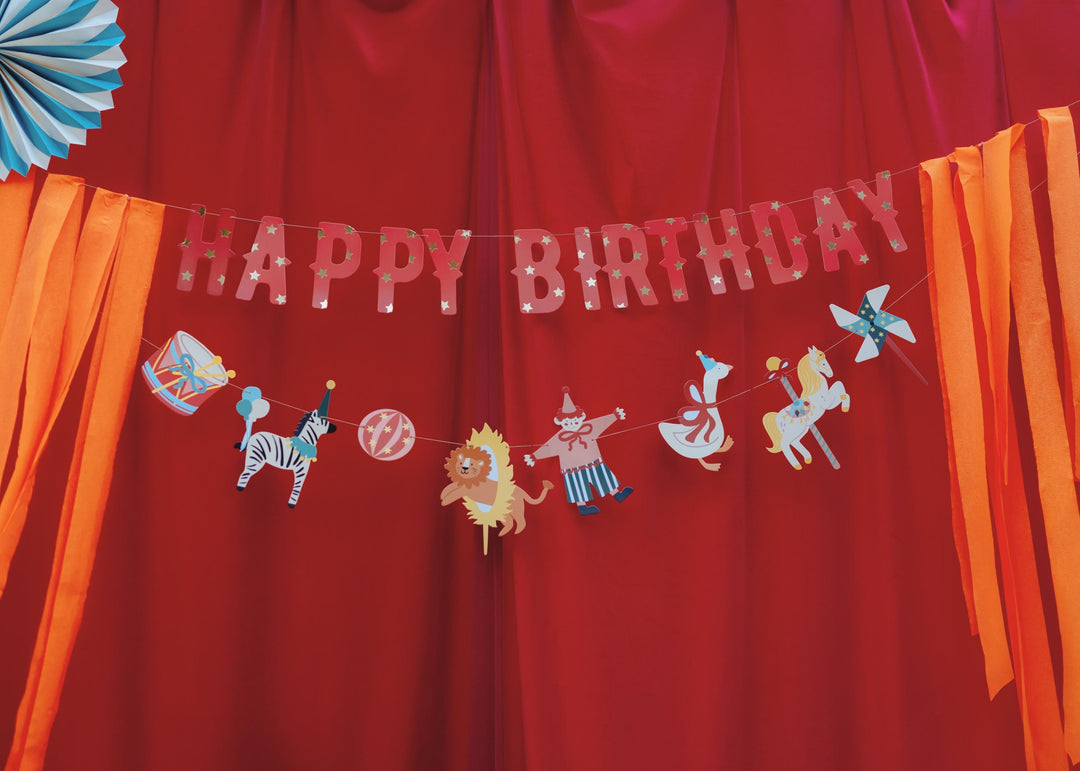Happy Birthday Banner - Large Circus Banner With Streamers - Funfair Theme - Kids Birthday Party Supplies - Birthday Bunting - Jolie Fete UK