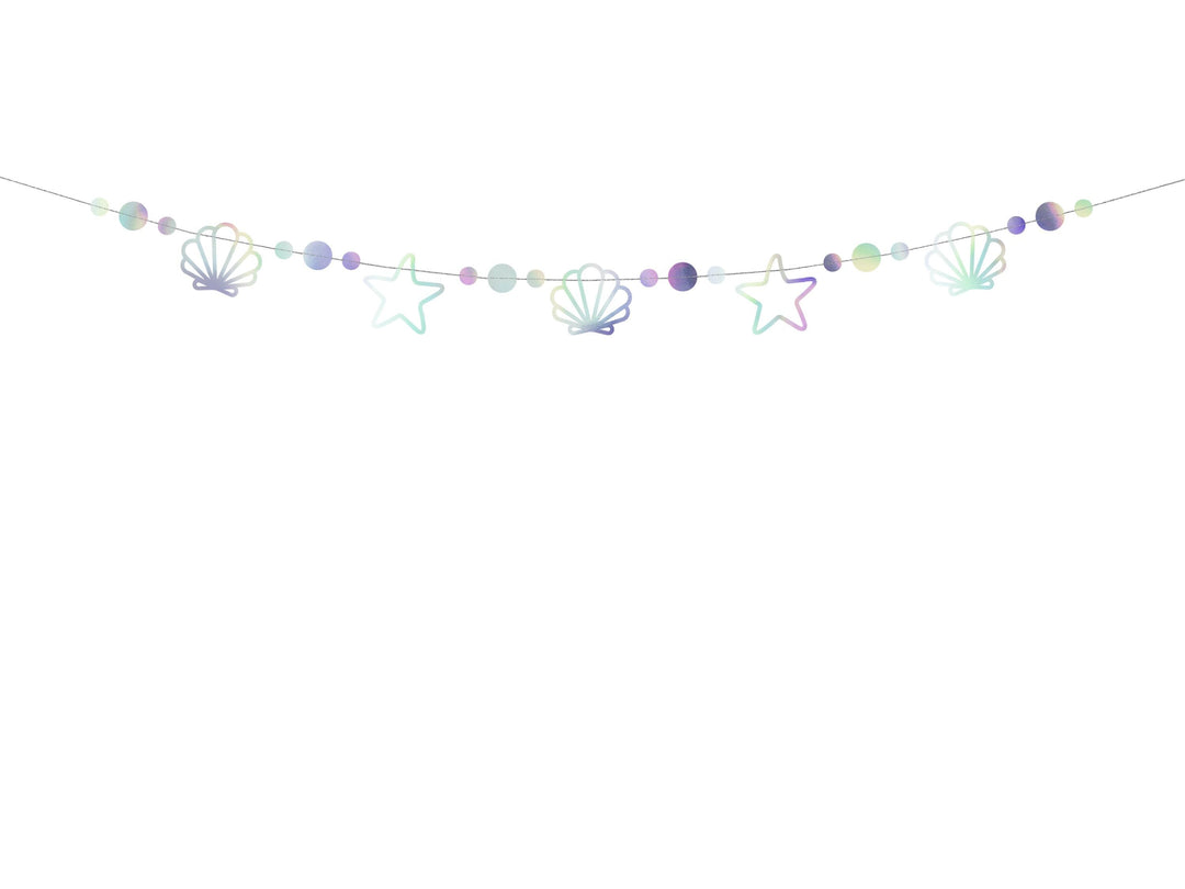 Mermaid Party Garland - Iridescent Bunting - Mermaid Theme - Under the Sea Party - Stars, Shells And Pearls - Kids Birthday Party - Jolie Fete UK