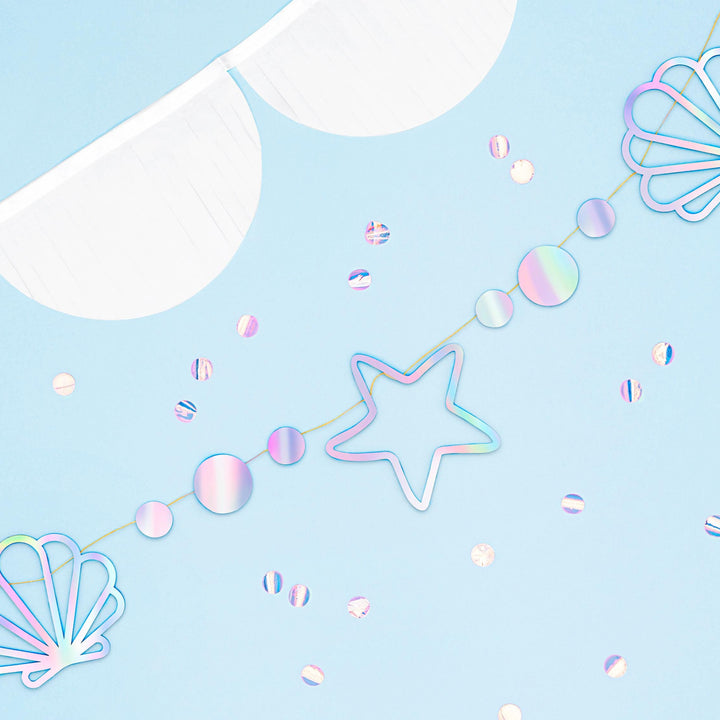 Mermaid Party Garland - Iridescent Bunting - Mermaid Theme - Under the Sea Party - Stars, Shells And Pearls - Kids Birthday Party - Jolie Fete UK