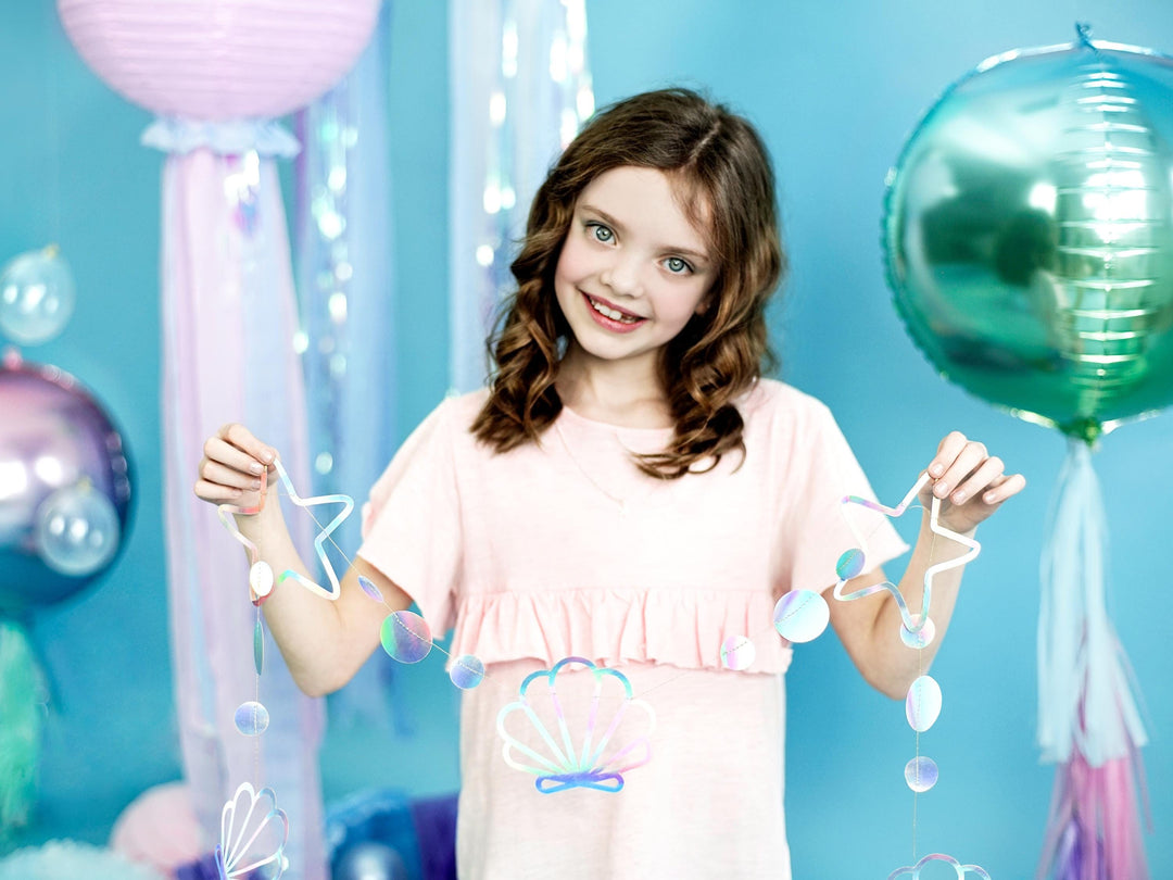 Mermaid Party Garland - Iridescent Bunting - Mermaid Theme - Under the Sea Party - Stars, Shells And Pearls - Kids Birthday Party - Jolie Fete UK