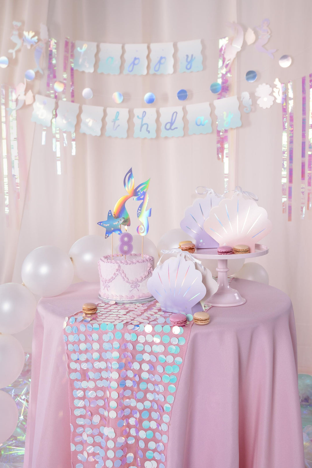 White Table Runner - Mermaid Theme Tulle Runner With Scales - Under the Sea Party -Mermaid Backdrop-Party Decorations-Kids Birthday Party-3m - Jolie Fete UK