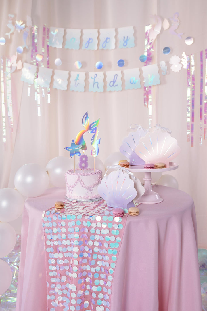 Pink Table Runner - Mermaid Theme Tulle Runner With Scales - Under the Sea Party - Mermaid Backdrop-Party Decorations-Kids Birthday Party-3m - Jolie Fete UK