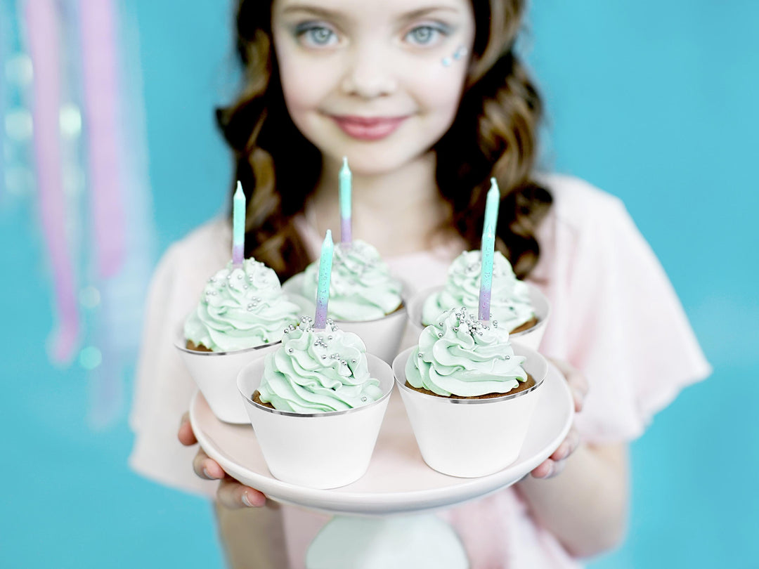 Mermaid Cake Candles - Mint & Lilac Ombre Candles - Mermaid Theme - Under the Sea Party - Birthday Cake Candles - Kids Birthday - Pack Of 20 - Jolie Fete UK