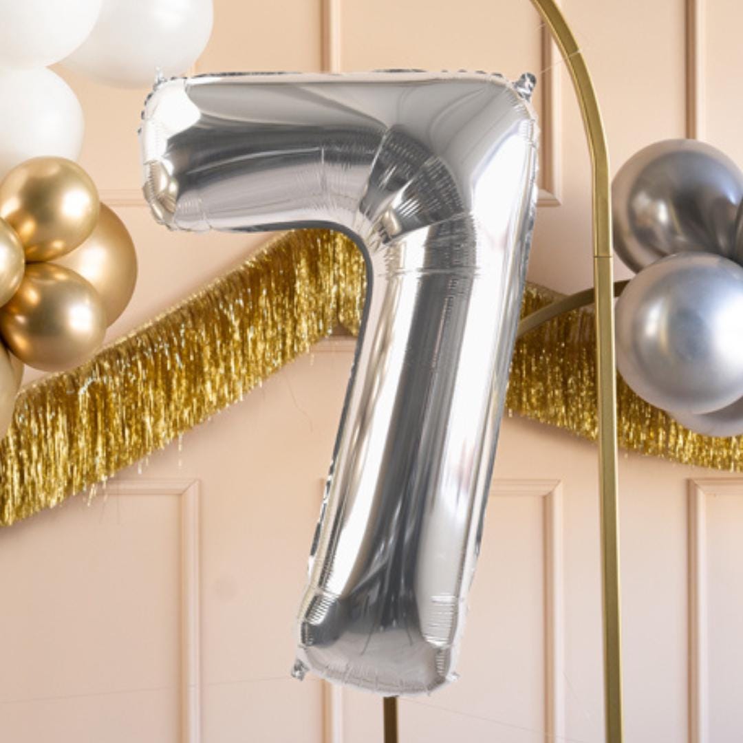Silver Number 7 Balloon - Large Silver Foil 7 balloon - Birthday Balloon - Party Decorations - 72cm Balloon - 30" Balloon - Jolie Fete UK
