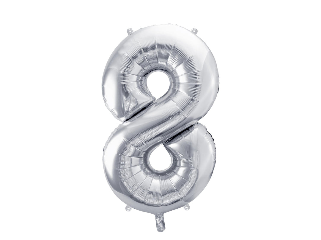 Silver Number 8 Balloon - Large Silver Foil 8 balloon - Birthday Balloon - Party Decorations - 72cm Balloon - 30" Balloon - Jolie Fete UK