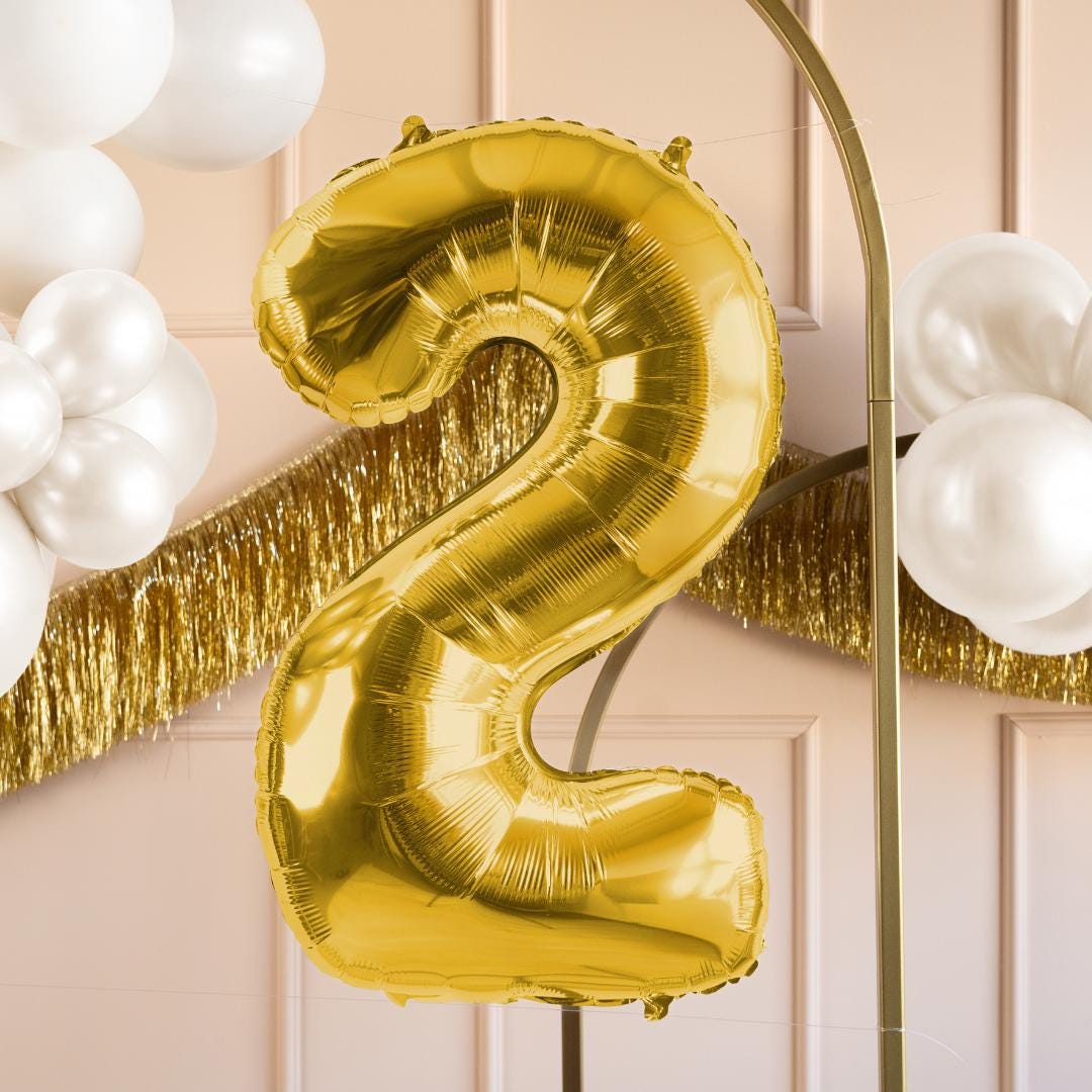 Gold Number 2 Balloon - Gold Foil 2 balloon - Birthday Balloon - Party Decorations - 72cm Balloon - 30" Balloon - Jolie Fete UK
