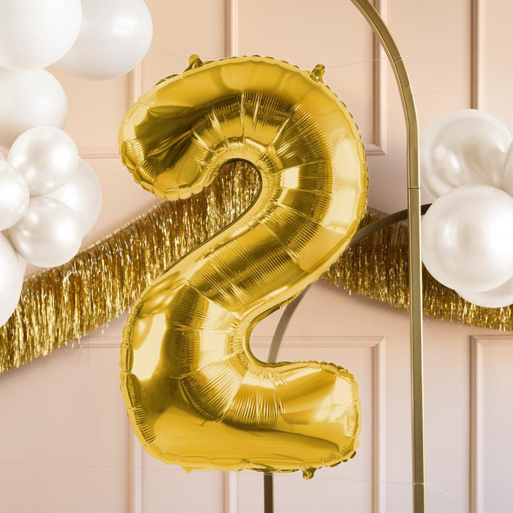 Gold Number 2 Balloon - Gold Foil 2 balloon - Birthday Balloon - Party Decorations - 72cm Balloon - 30" Balloon - Jolie Fete UK