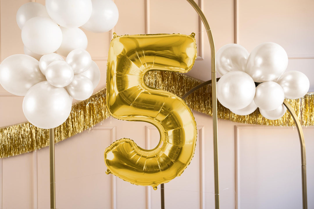 Gold Number 5 Balloon - Large Gold Foil 5 balloon - Birthday Balloon - Party Decorations - 72cm Balloon - 30" Balloon - Jolie Fete UK