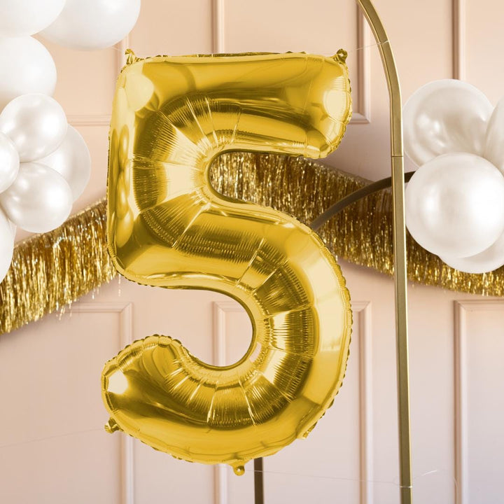 Gold Number 5 Balloon - Large Gold Foil 5 balloon - Birthday Balloon - Party Decorations - 72cm Balloon - 30" Balloon - Jolie Fete UK