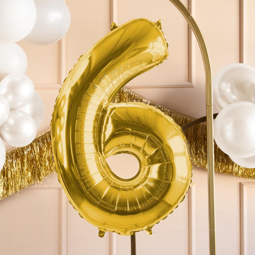 Gold Number 6 Balloon - Large Gold Foil 6 balloon - Birthday Balloon - Party Decorations - 72cm Balloon - 30" Balloon - Jolie Fete UK