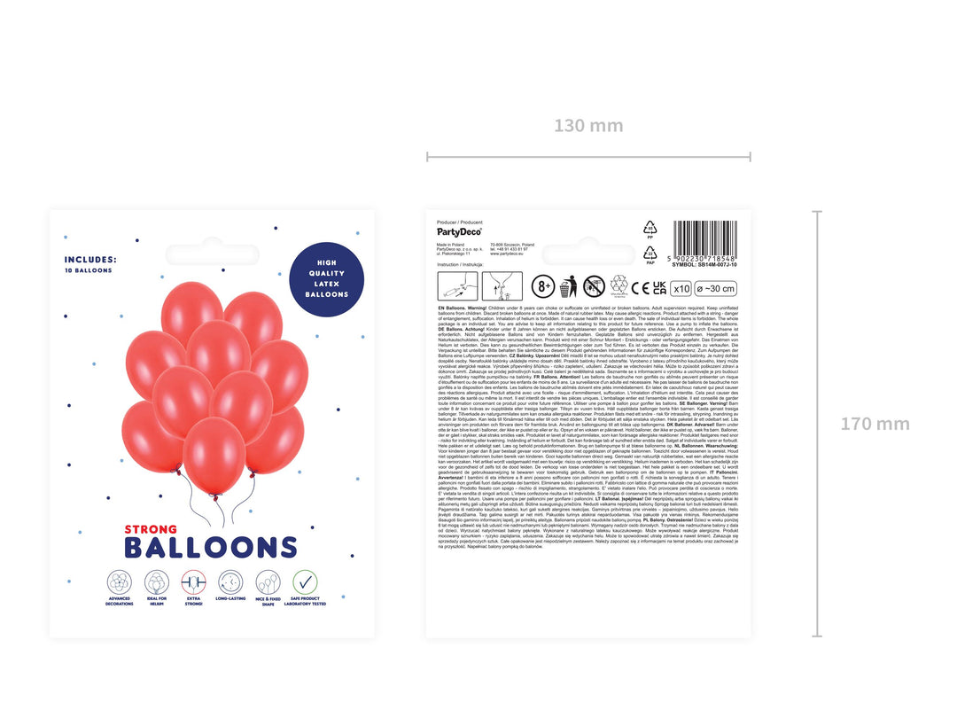 10 x Metallic Red 12" Strong Round Latex Balloons - Poppy Red Colour - Shiny Finish - Birthday Party Balloons - Valentine's Decorations - Jolie Fete UK