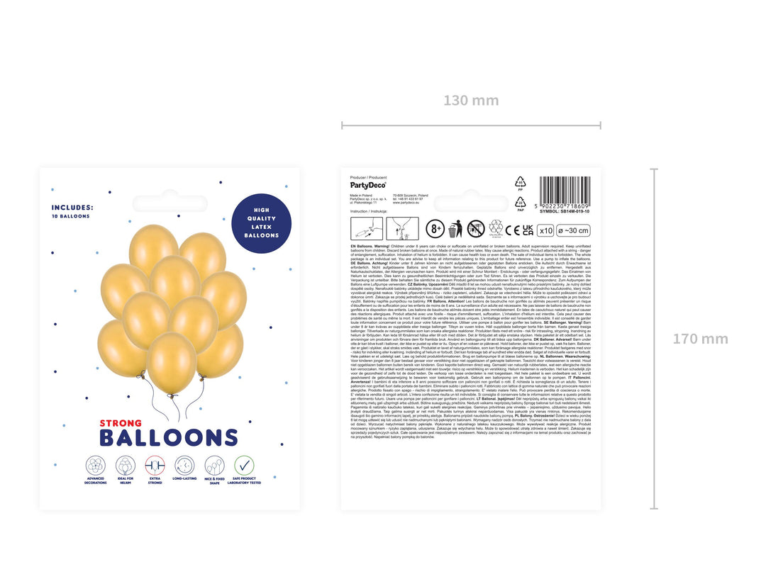 10 x Metallic Gold 12" Strong Round Latex Balloons - Shiny Finish - Birthday Party Balloons - Christmas Decorations -New Year's Eve Balloons - Jolie Fete UK